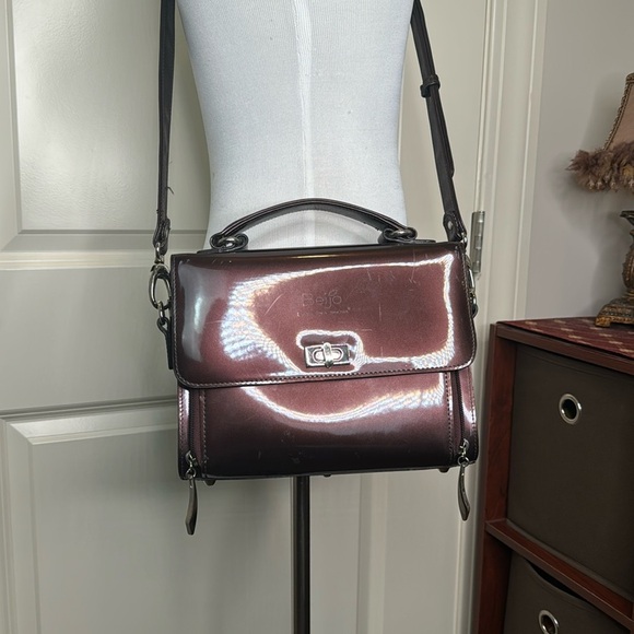 Beijo Brown Patent Top Handle Handbag Crossbody - Picture 3 of 16